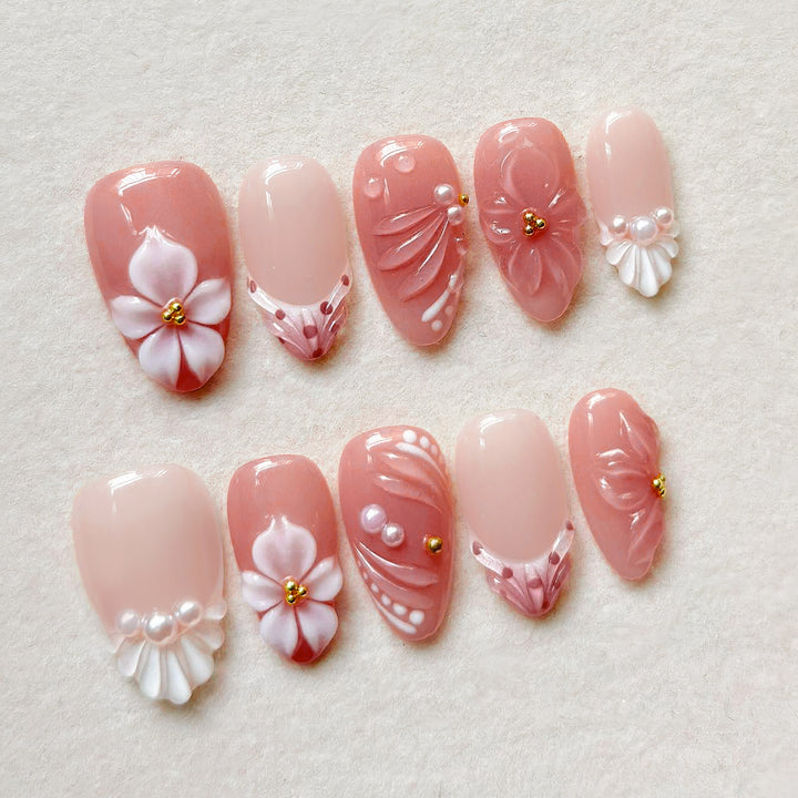 Floral Decorative Press-On Nail Art Set 1790738810