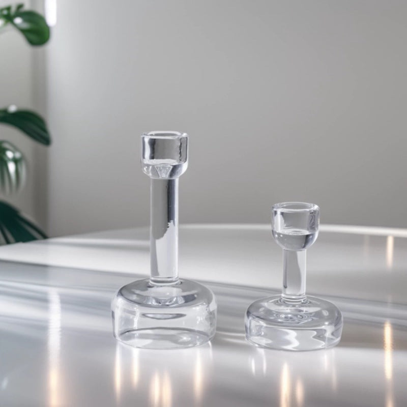 Minimalist Clear Glass Taper Candle Holder Pair with Weighted Base Kalsten
