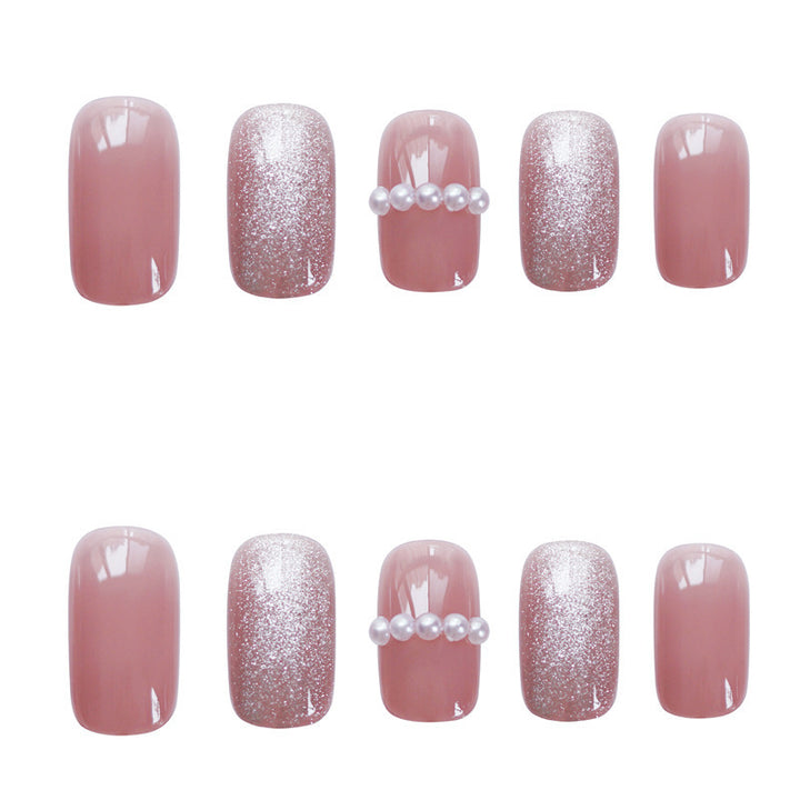 Elegant Pearl and Glitter Press-On Nail Art