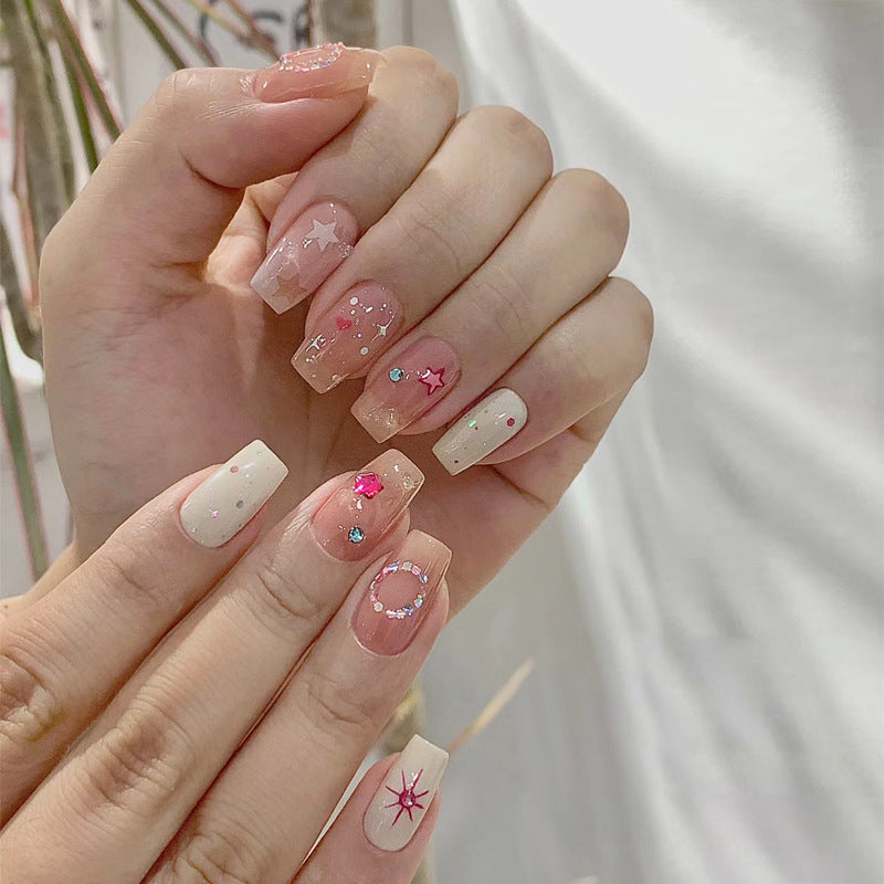 Artistic Press-On Nail Set with Celestial Design Kalsten 1789389432