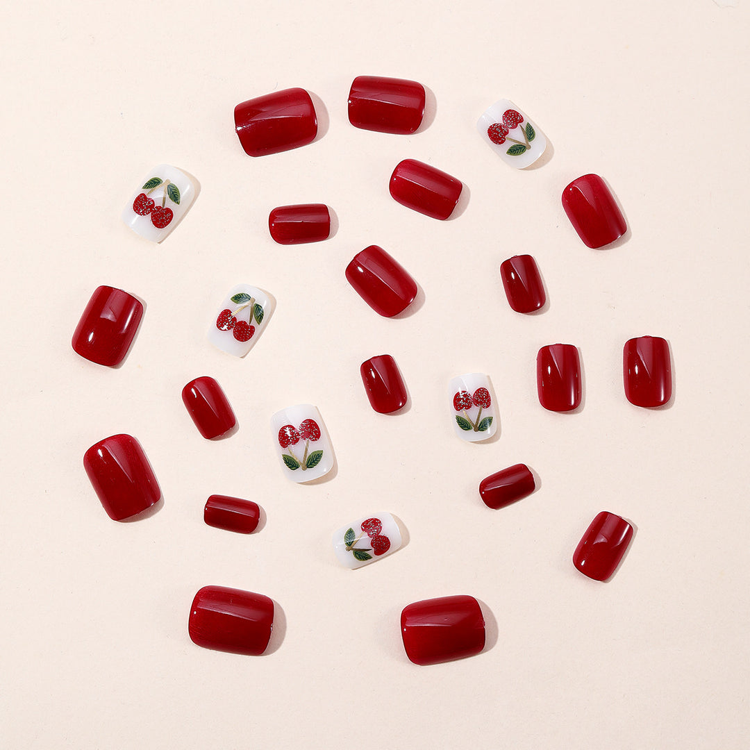 Artistic Cherry-Themed Nail Art Extensions Kalsten
