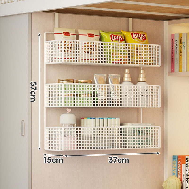 Wall-Mounted Grid Mesh Stacked Tiered Pantry and Bathroom Storage Baskets