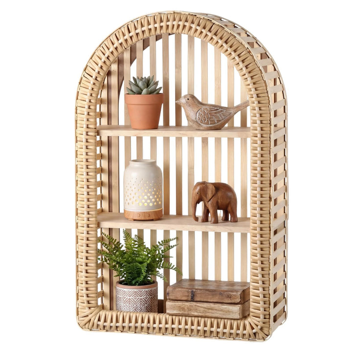 Round Wall Shelf Made of Natural Rattan Kalsten