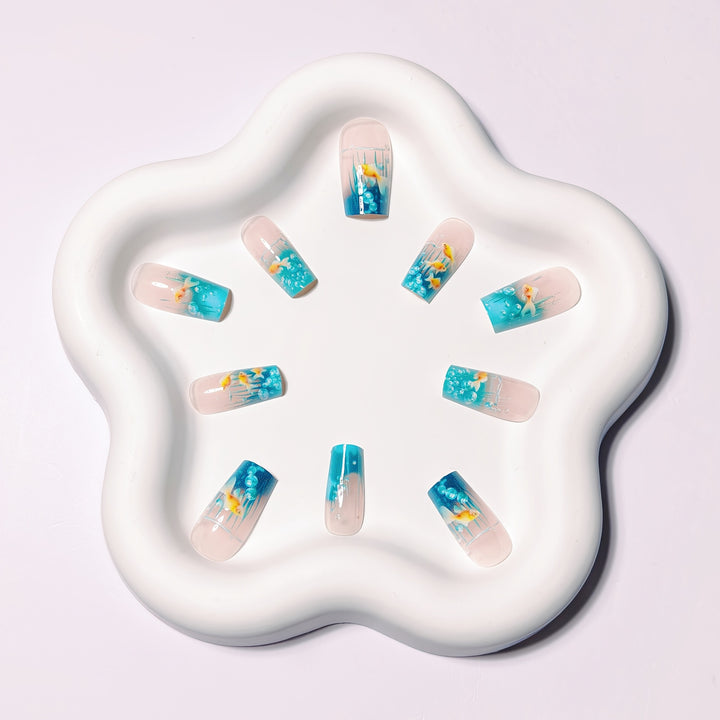 Creative art nails with maritime goldfish design Kalsten