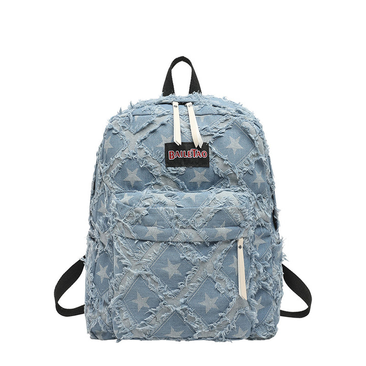 Distressed Star Pattern Denim Backpack Kalsten
