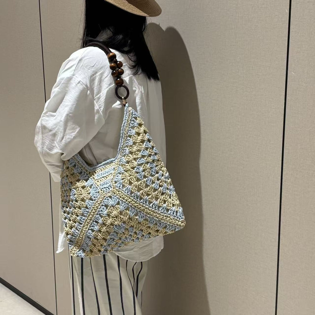 Hand-knotted tote bag with wooden handles Kalsten