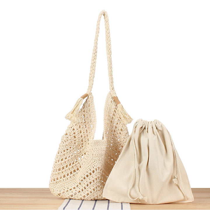 Handbag Made of Braided Natural Material with Inner Pocket Kalsten