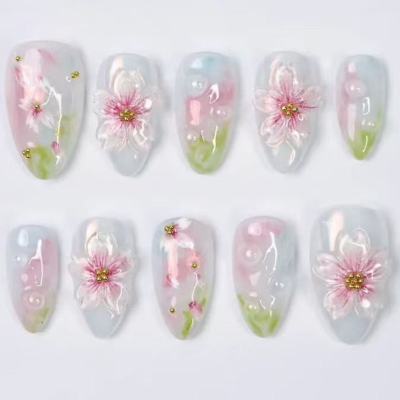 Artistic Floral and Star-Embellished Press-On Nail Set Kalsten