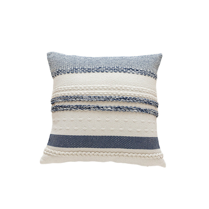 Woven Cotton Textured Lumbar Throw Pillow Cover with Braided Stripe Embellishments