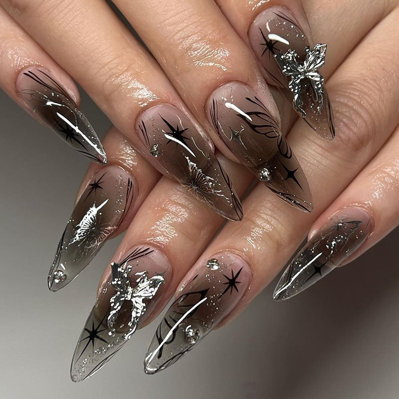 Artistic Short Press-On Nail Set with Floral and Graphic Designs kalsten