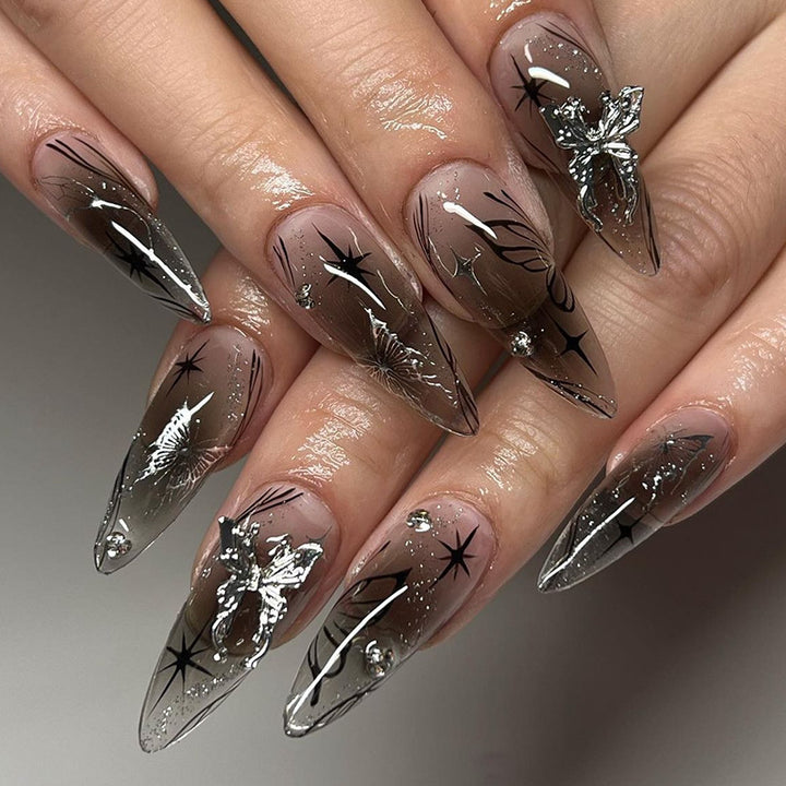 Artistic Short Press-On Nail Set with Floral and Graphic Designs kalsten