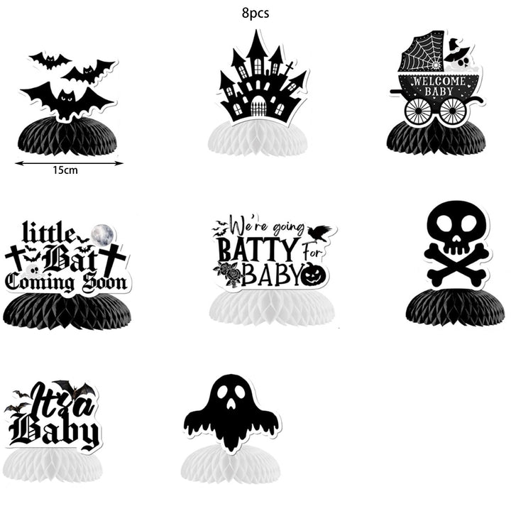 Paper Halloween table decoration with three-dimensional honeycomb centerpieces