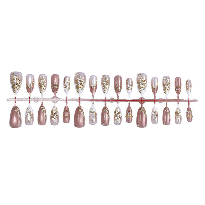 Designer artificial nail set with floral accents and glittering details Kalsten