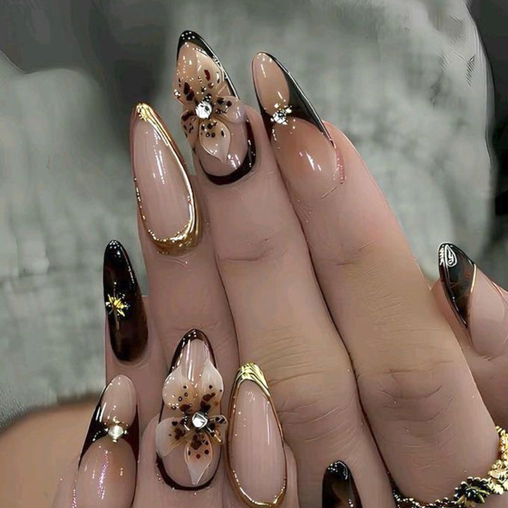 Artistic Press-On Nail Set with Elegant Floral and Abstract Designs Kalsten