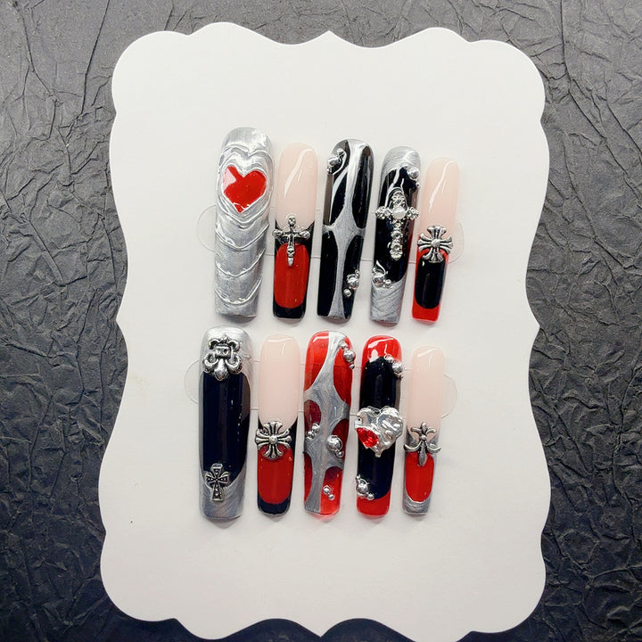 Gothic-Inspired 3D Decorative Press-On Nail Set