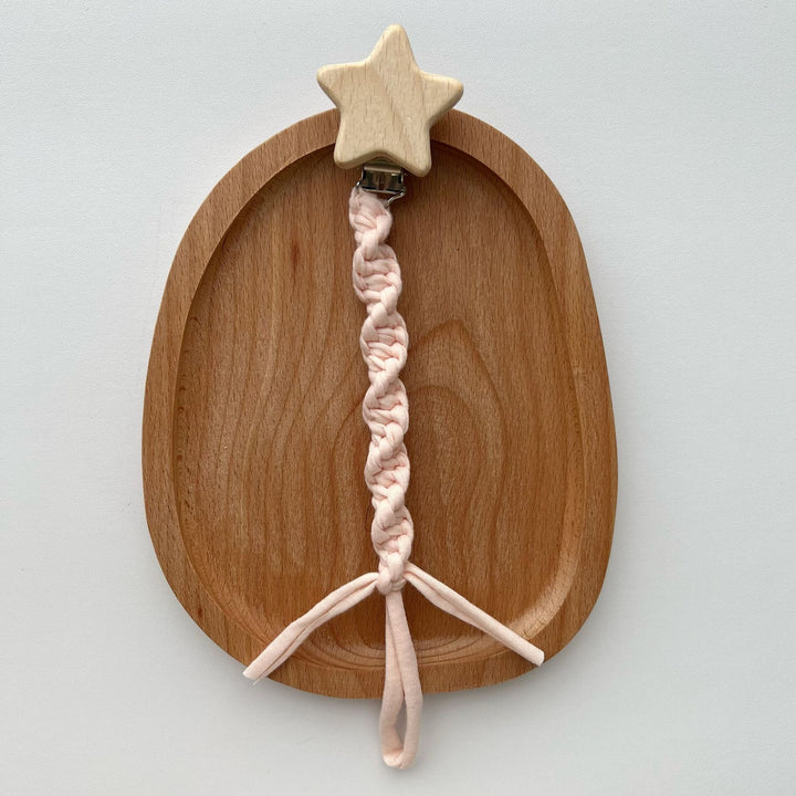 Braided Cotton Pacifier and Teether Clip with Wooden Star Clamp