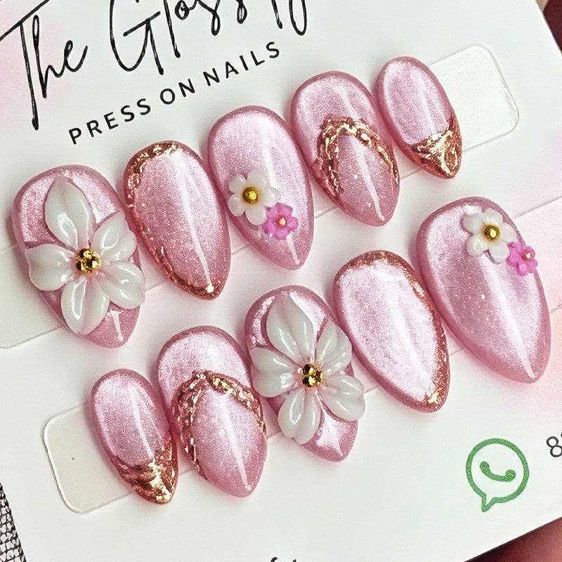 Acrylic nail set with elegant flower and glitter designs Kalsten
