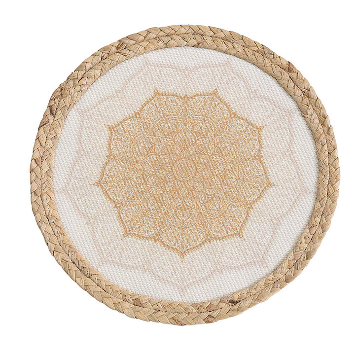 Round woven table mat made of jute with mandala cotton overlay Kalsten