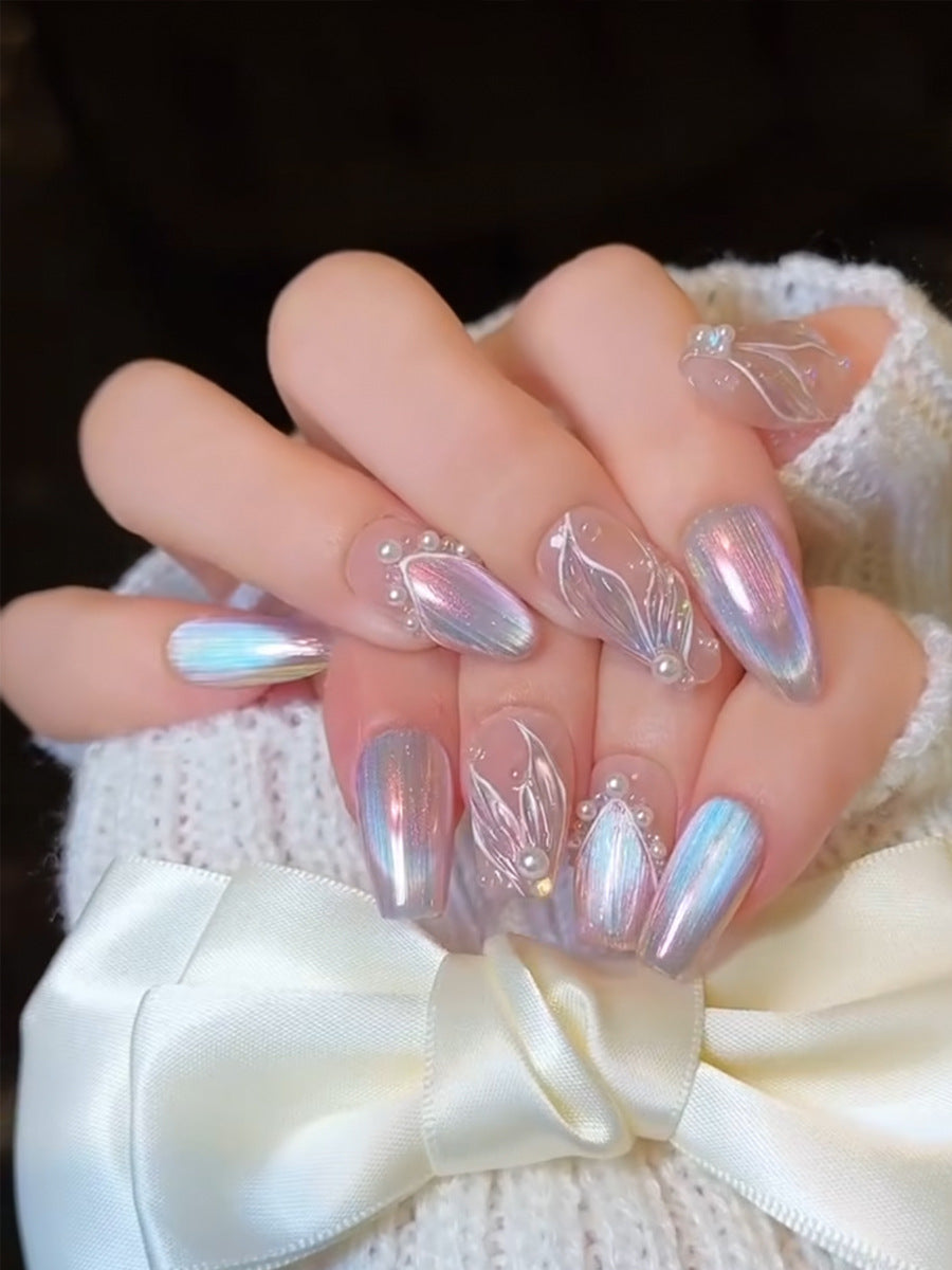 Elegant Gel Press-On Nails with Rhinestone and Glitter Accents Kalsten