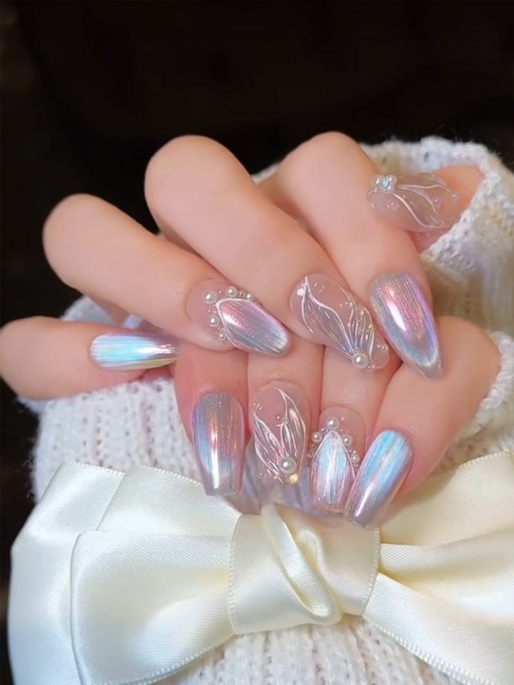 Elegant Gel Press-On Nails with Rhinestone and Glitter Accents Kalsten