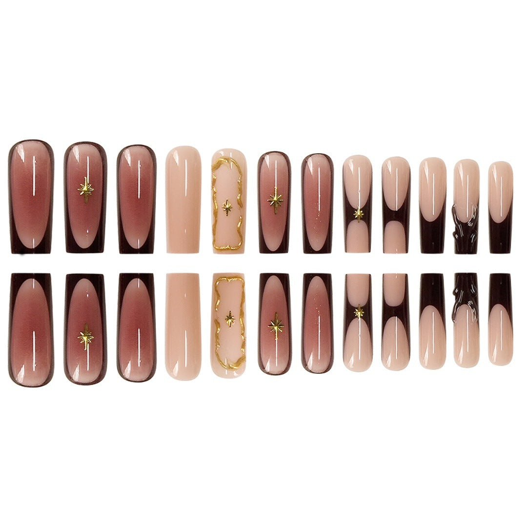 Artistic Long Press-On Nail Art Extensions with Gold Detailing Kalsten