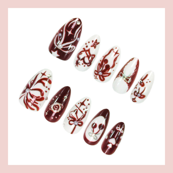 Acrylic Nail Set with Romantic Bow and Flower Designs Kalsten