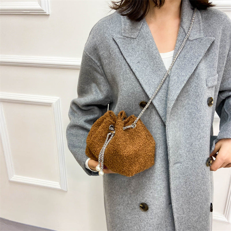 Plush Drawstring Bucket Bag