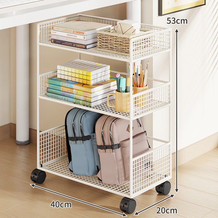 Slim Three-Tier Rolling Mesh Storage Cart with Locking Casters and Ventilated Shelves