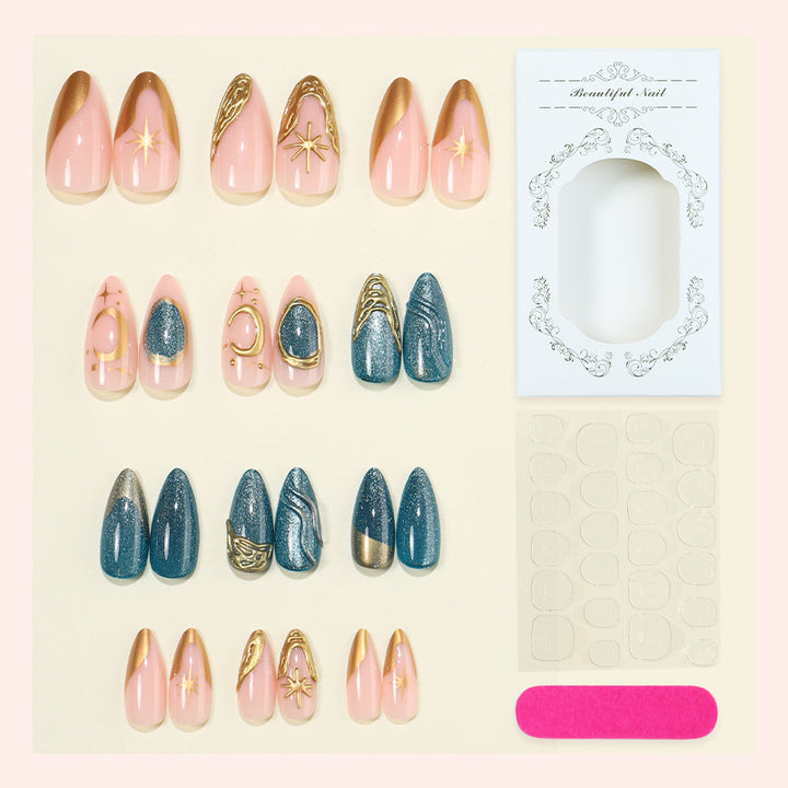 Artistic Press-On Nail Art Set with Gold Accents kalsten