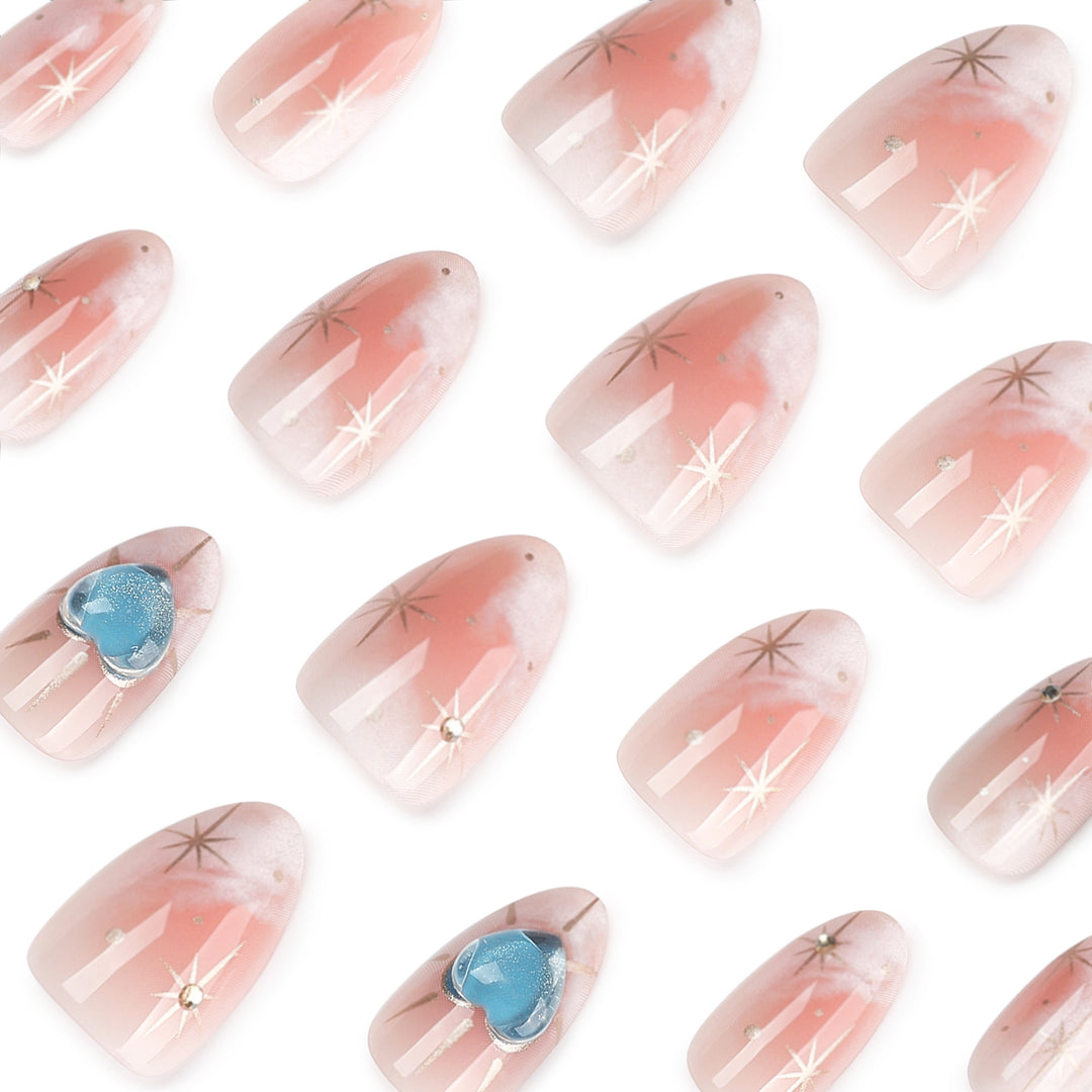 Nail design with decorative hearts and glitter accents Kalsten