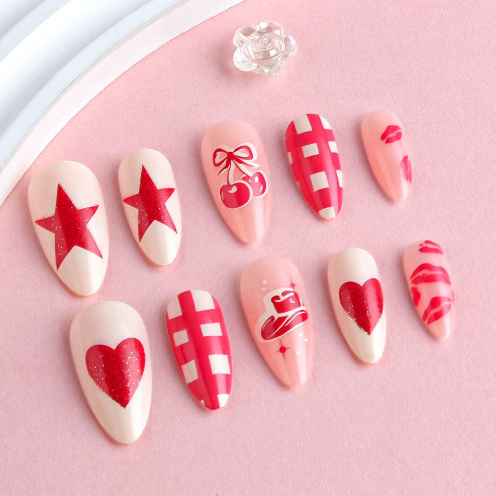 Artistic Press-On Nail Art Set with Heart and Star Designs Kalsten
