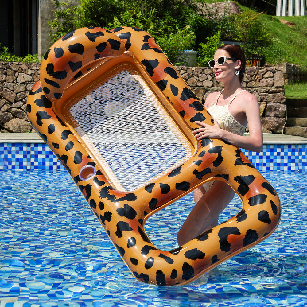 Unisex Inflatable Leopard Swim Ring with Integrated Drink Holder Kalsten