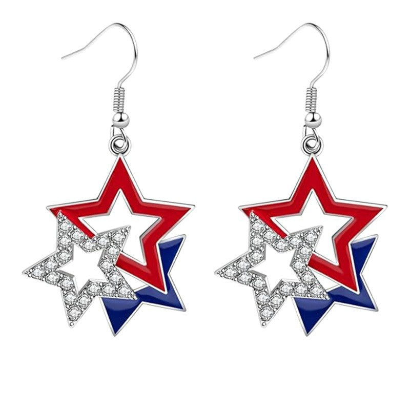 Women's nan patriotic rhinestone stars and stripes teardrop dangle earrings with fishhook Kalsten