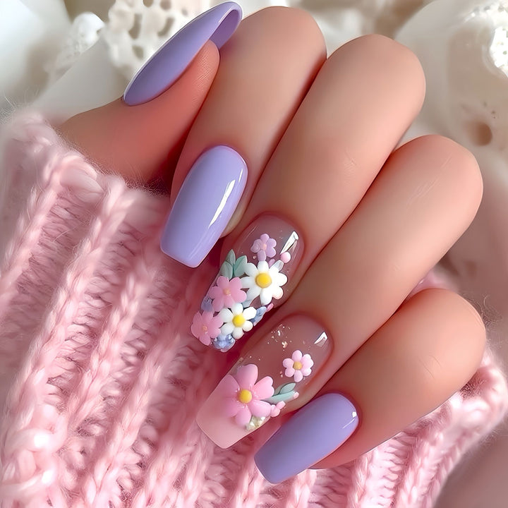 Flower-Decorated Press-On Nail Art Kalsten