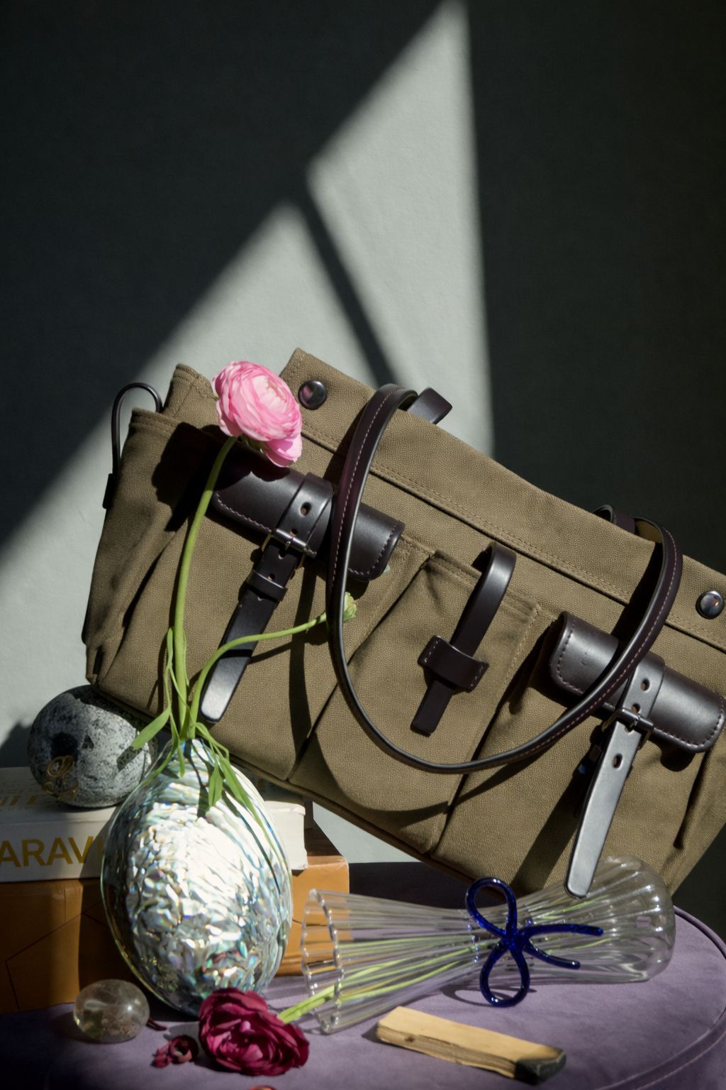 Multi-Pocket Canvas Tote Handbag