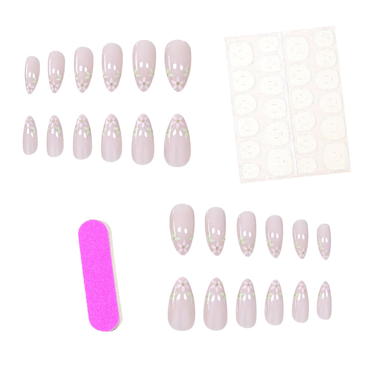 Elegant Floral French Tip Nail Art Extensions Kalsten