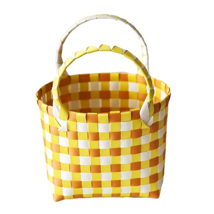 Handmade Basket Bag In Checked Design Kalsten