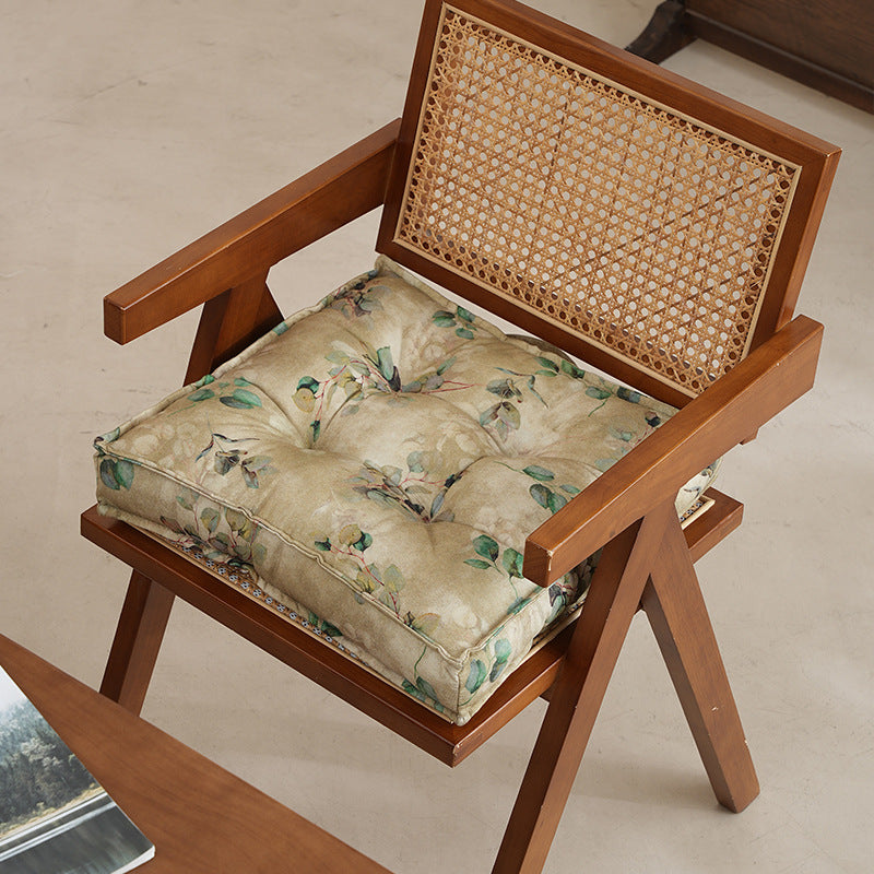Padded square seat cushion with tufted stitching and fine bamboo print Kalsten