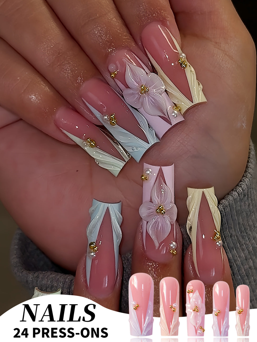 Floral Design Press-On Nails Kalsten