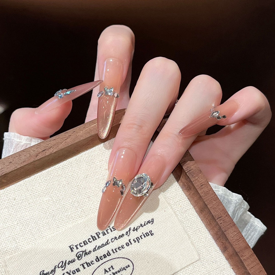 Glamorous Crystal-Studded Stiletto Press-On Nails Kalsten