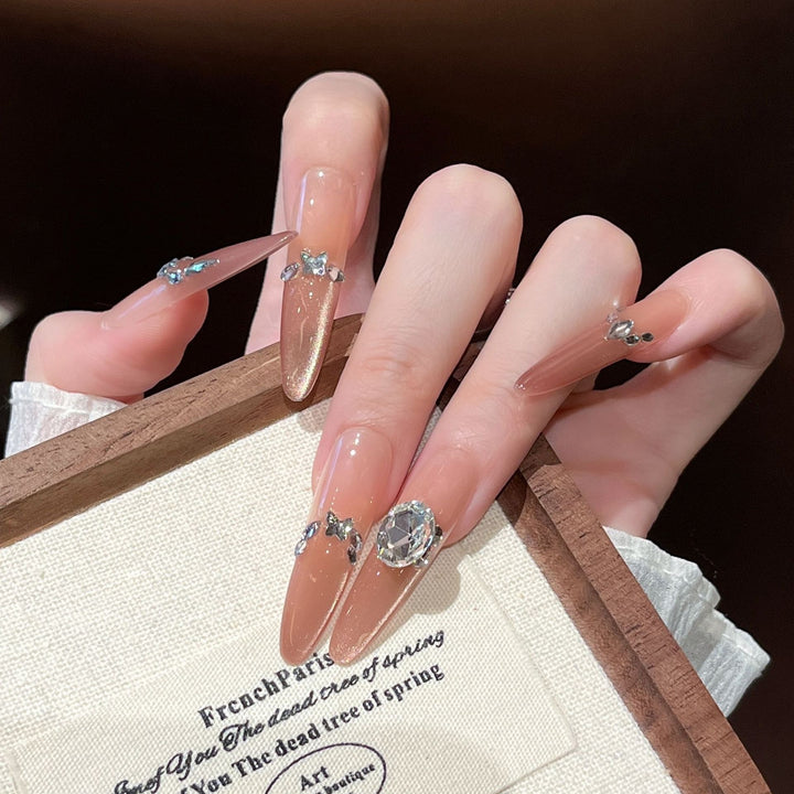 Glamorous Crystal-Studded Stiletto Press-On Nails Kalsten