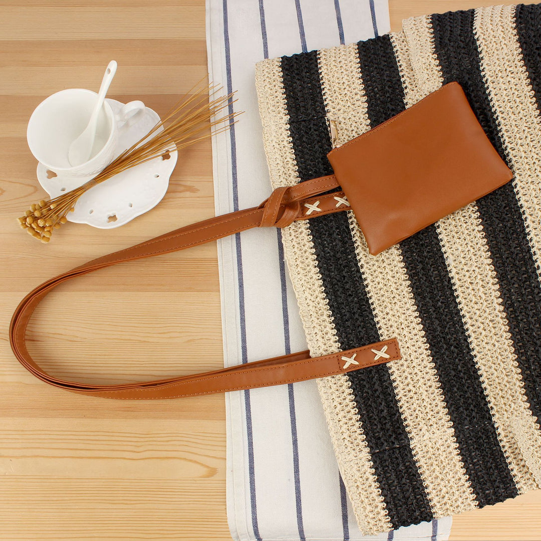 Beach bag with elegant leather handles and practical interior bag Kalsten