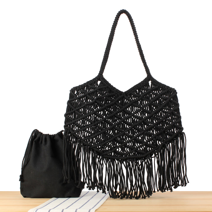 Macrame Tote Bag with Fringed Bottom Kalsten