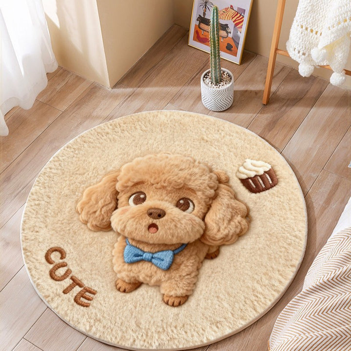 Cute Cat-Themed Plush Round Mat