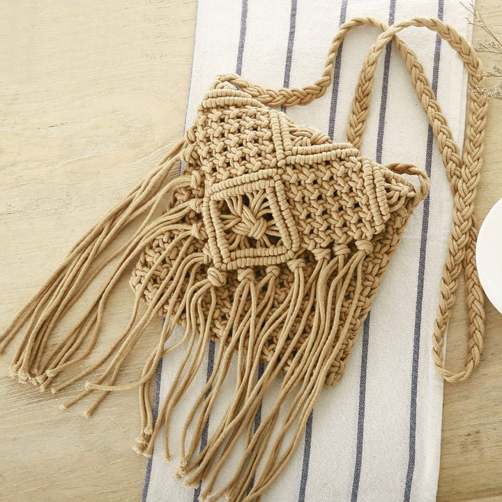 Macrame Shoulder Bag with Elegant Fringe Finish Kalsten