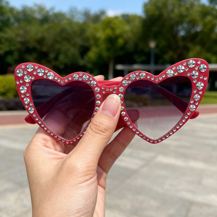 Rhinestone-Accented Heart-Shaped Sunglasses Kalsten
