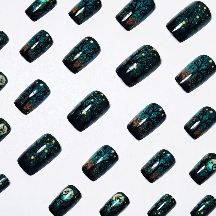 Creative Acrylic Nails with Midnight Forest Design Kalsten