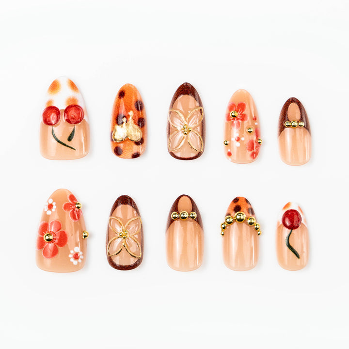 Floral & Gem-Embellished Press-On Nail Art Kalsten