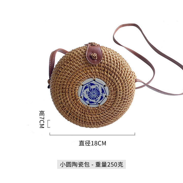 Women's round basket bag with unique ceramic detail Kalsten