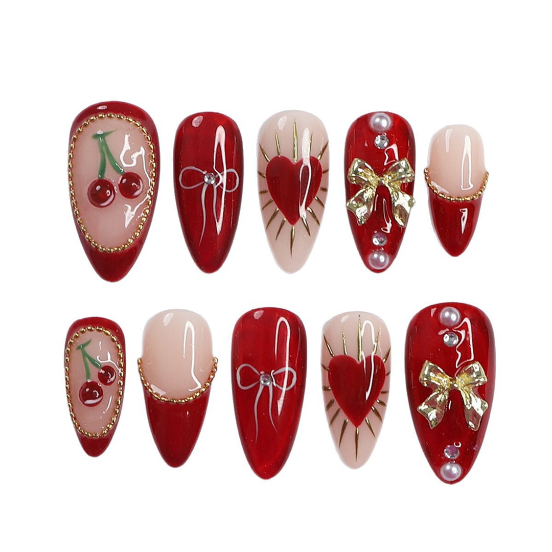Creative Nail Art Set with Elegant Heart and Bow Designs Kalsten
